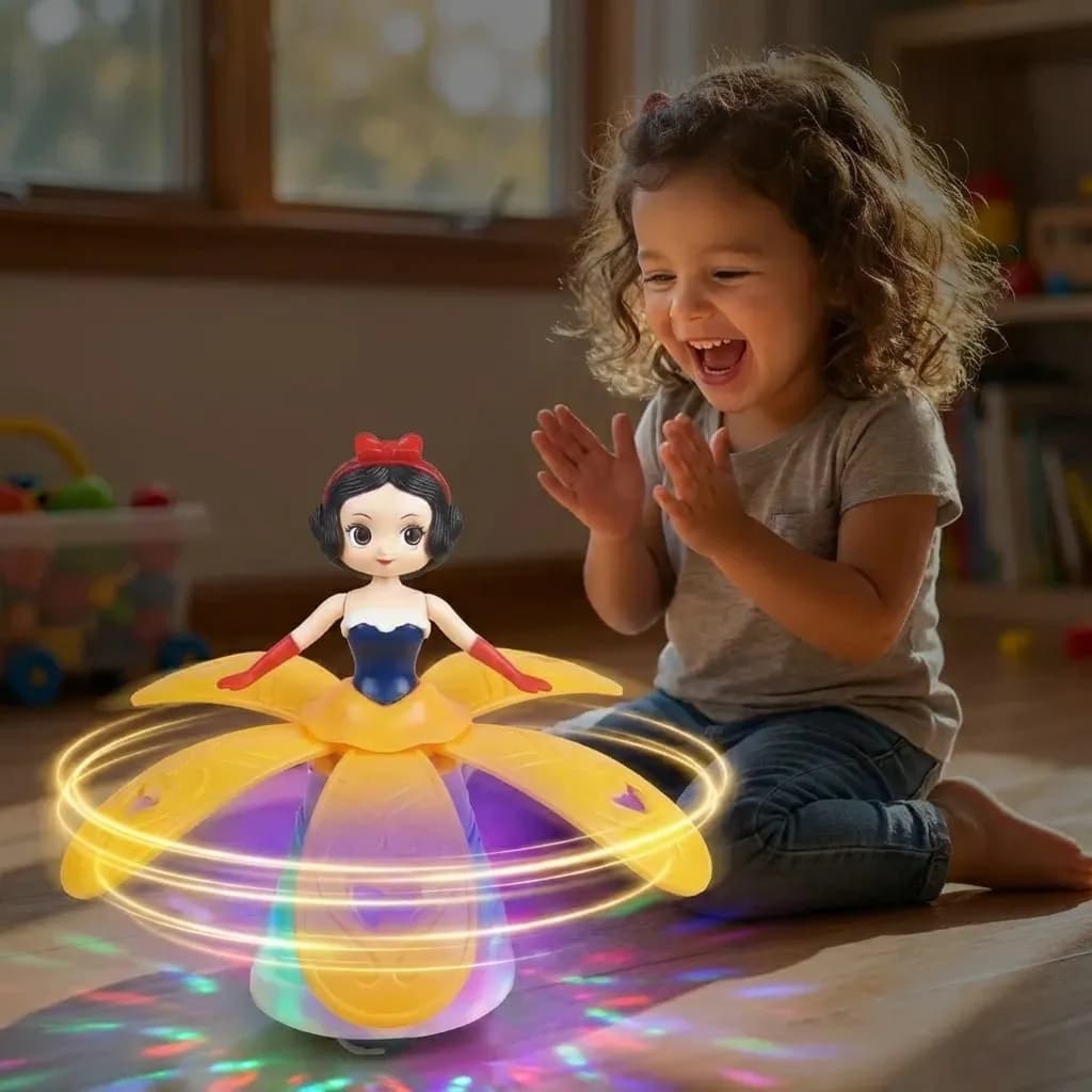 El vestido se abre y mueve al girar.